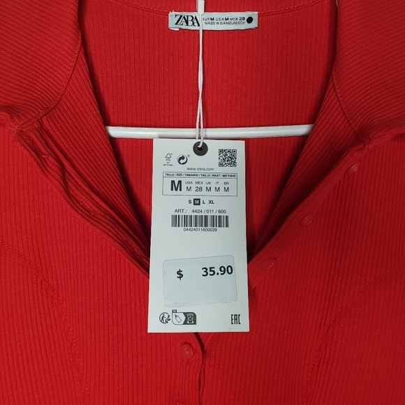 Zara Red Ribbed Knit Button-Up Skater Mini Dress - NWT - Picture 2 of 5